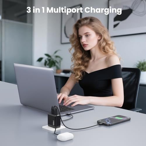 High-Power 130 W USB-C Charger Block | 3-Port Ga N Fast Charging Station | Compact Foldable Type C Wall Charger for Laptop, i Phone 16/15, i Pad Pro & Galaxy Series | Efficient PD QC Charging Solution for On-the-Go Connectivity