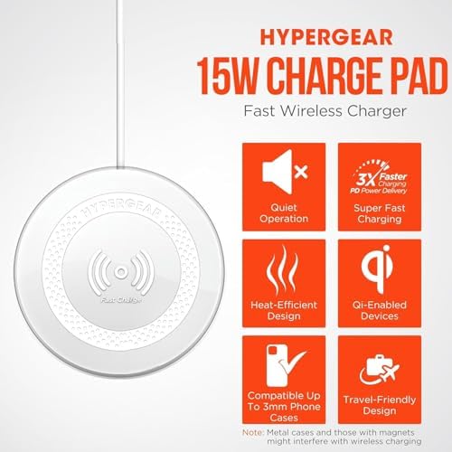 Hyper Gear Charge Pad Pro: 15 W Fast Wireless Charger with Soft Grips & LED Indicator – Sleek Black Design for i Phone & Android Compatibility – Ultimate Convenience in Mobile Power Solutions
