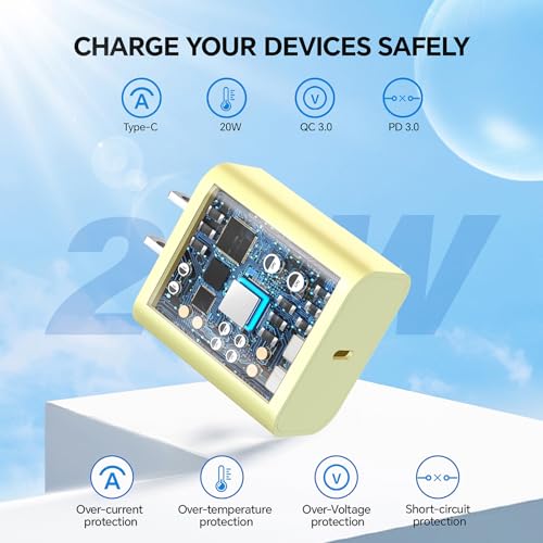 20 W Fast Charging Wall Charger Kit for i Phone 16/15 – 2 Pack USB-C to Lightning Cable Set with 6 ft & 10 ft Cables in Vibrant Yellow – Ultimate Power Delivery for i Phone 16 Pro Max, 15 Plus & i Pad Pro – Portable & Stylish Charging Solution