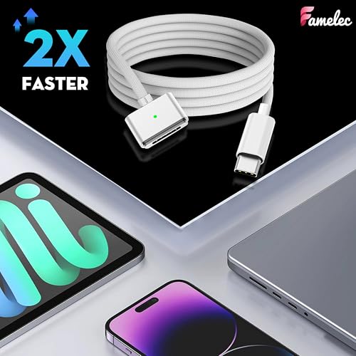 140W USB-C to Magnetic 3 Cable, 2M/6.6ft Compatible with MacBook Air Charger Magnetic, USB-C to Magsafe 3 Cable Fit for MacBook Air 15 Inch, 13 Inch M3 2023, for Mac Book Pro 14” 16″ M4 2024 – Enhanced Compatibility and Speed