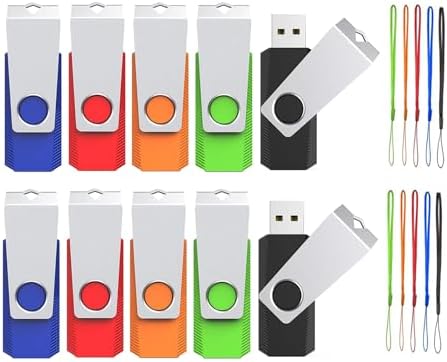 Wooolken 10-Pack 4 GB USB Flash Drives with Lanyards – Vibrant Swivel Memory Sticks for Effortless Data Storage and Backup, Ideal for Home and Office Use, USB 2.0 Compatibility for Quick File Transfers