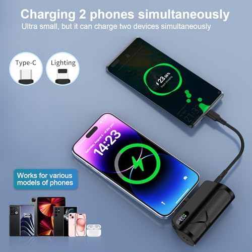 Sleek 5000 m Ah Portable Power Bank – Dual Port Fast Charging for Type-C & Apple Devices with Integrated Cables, Perfect Travel Companion for On-the-Go Charging – Lightweight Design for Effortless Mobility and Maximum Convenience