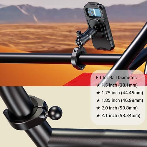 i MESTOU All-Weather ATV Phone Mount with Heavy-Duty Aluminum Clamp – Securely Fits 1.5” to 2.1” Handlebars for 5.5″-6.8″ Smartphones – Essential Navigation and Communication Tool for ATV & UTV Riders – Waterproof, Durable, and Stable Design for Outdoor Adventures