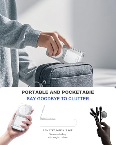 Ultimate 3-in-1 Magnetic Wireless Charging Station with Retractable Cable – Fast 15 W Charger for i Phone 16, 15, 14, 13, 12, Apple Watch & Air Pods – Portable Foldable Design with 20 W Adapter for Home, Office & Travel – Enhanced Safety Features & Cable Management Solutions