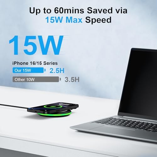 Ultra-Fast 15 W Wireless Charging Pad for Samsung Galaxy S25 Series and Google Pixel 9 – Sleek, Non-Slip Design with Quick Charge 3.0 Adapter – Charge Your Device Faster and Safer – Ideal for Nightstand Use and All Smartphone Cases – Compact and Portable Wireless Charging Station for Android and i Phone – Enhanced Stability with Silicone Surface – Overheat and Short Circuit Protection for Reliable Performance – Perfect for Home or Travel