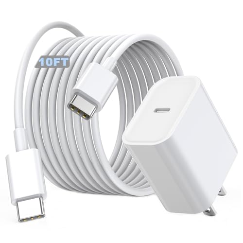 10 FT i Phone 16 Charger with 20 W Fast Charging Block – Ultra-Long USB-C Cable for i Phone 16/15 & i Pad Pro – Enhanced Durability and Convenience for Rapid Power Delivery – Perfect for Home, Office, and Travel