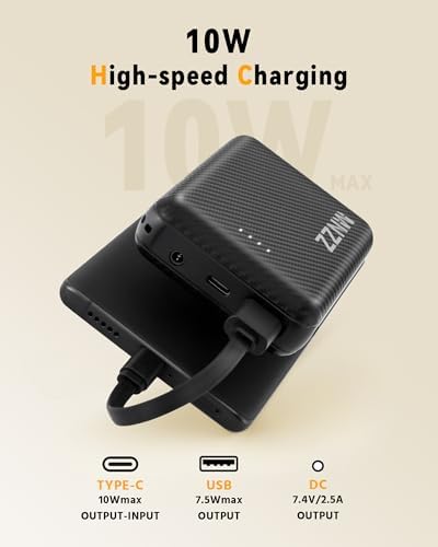 Ultimate MNZZ 7.4 V 10,000 m Ah Portable Power Bank – Fast Charging Battery Charger for Graphene Heated Jackets and Vests, Compact Design with Type-C Input/Output, Ideal for Outdoor Adventures and Device Compatibility