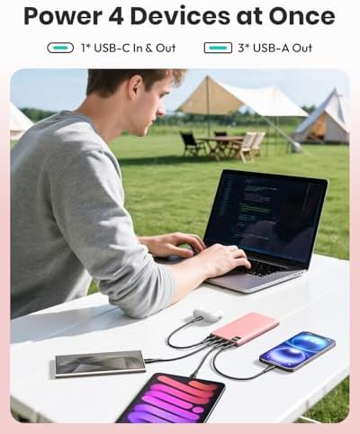 ADDTOP Ultra-Slim 10000 m Ah Fast Charging Portable Power Bank – Lightweight Battery Pack with Dual USB-C & USB-A Ports for i Phone 16/15/14/13/12 and Android Devices – Optimal On-the-Go Charging Companion for Multi-Device Users