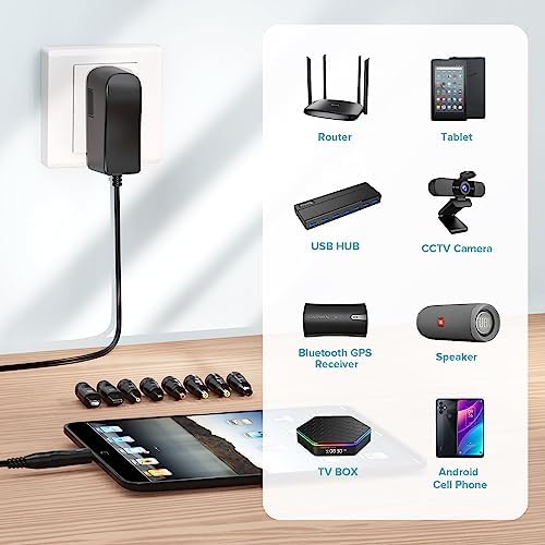 Versatile 10 W 5 V 2 A AC/DC Power Adapter – Multi-Tip Charger for Tablets, Webcams, Routers & Bluetooth Speakers – Enhanced Rapid Charging & Universal Compatibility for All DC 5 V Devices – Lightweight, Durable, and Safety-Optimized Power Supply Solution