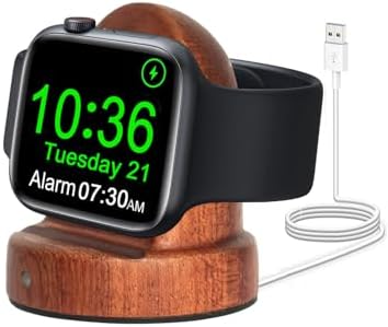 Sapele Wood Magnetic Charging Dock for Apple Watch – Elegant Fast-Charging Stand for Series 1-10, SE, and Ultra Models – Stylish and Portable Smartwatch Accessory for Home & Travel – Unique Durability and Chic Aesthetic Combined