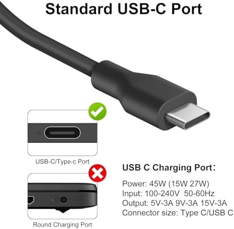 Efficient 45 W USB-C Laptop Charger: Universal Fast Charging Adapter for HP, Dell, Lenovo, Asus & Acer with Enhanced Safety Features, 24/7 Customer Support & 1-Year Warranty – Ideal for Chromebooks and All USB-C Devices