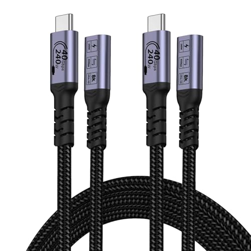 Ultimate USB C Extension Cable 3.3 FT – Dual Pack of 240 W Fast Charging & 40 Gbps Data Transfer Cords for Seamless 8 K Video Connectivity – Type C Male to Female Adapter for i Phone 16/15 & PSVR2 – Superior Speed and Compatibility for Enhanced Device Performance