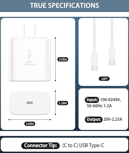 Maximize Charging Efficiency with the 2025 45 W Super Fast USB C PD3.0 Charger & 10 FT Type C Cable Bundle – Ultimate Power Solution for i Phone 16 Series and Galaxy S24, Perfect for On-the-Go Users Seeking Speed and Convenience