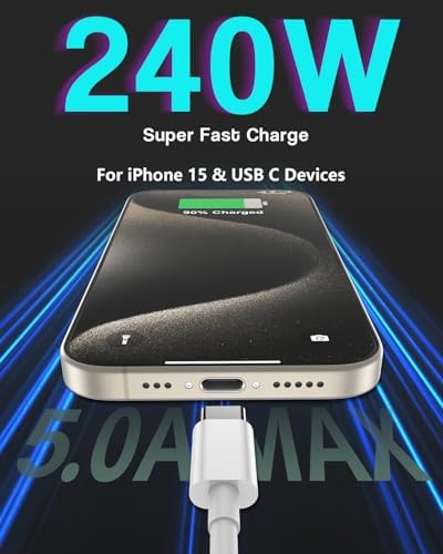 High-Performance USB C to USB C 240 W Fast Charging Cable – 2-Pack 10 ft Length for Mac Book Pro, i Phone 16/15 Pro Max, i Pad Air/Pro & Samsung Galaxy – Ultimate Speed and Compatibility for Enhanced Device Efficiency
