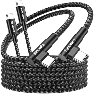 SYNCWIRE USB C to USB C Charger Cable, 2 Pack 6.6ft Type C 60W Fast Charging Cord, Nylon Braided Right Angle Cable for iPhone 15/15 Pro/15 Plus/15 Pro Max, Samsung Galaxy S24, iPad, MacBook – Enhanced Compatibility and Speed