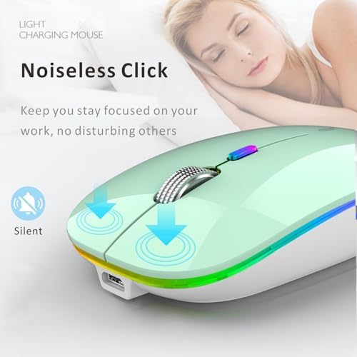 Uiosmuph G12 Slim Rechargeable LED Wireless Silent Mouse – Ultra-Portable USB Optical Computer Accessory with Type C Adapter for Seamless Compatibility and Noise-Free Operation in Blackish Green
