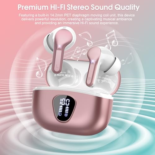 Elevate Your Audio Experience with Bluetooth 5.3 Wireless Earbuds – Hi-Fi Stereo Sound, 40-Hour Battery Life & Advanced Noise Cancelling for Ultimate Focus – IP7 Waterproof Design Perfect for Sports and Everyday Use – Seamless Compatibility with i OS & Android Devices
