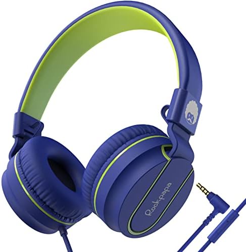 Rockpapa 950 Kids Wired Headphones – Vibrant Black and Green On-Ear Style with Built-in Microphone for Enhanced Online Learning, Foldable for Ultimate Portability, Compatible with Laptops, Tablets, and Chromebooks for Seamless Classroom Engagement and Daily Use