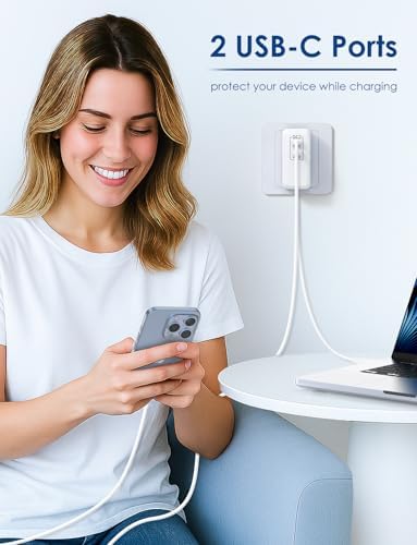 High-Efficiency Essri 100 W USB-C Charger Duo Pack – Dual 65 W Fast Charging Ports for Mac Book Pro, Air, i Pad Pro & i Phone 15/16 – Includes 6 FT & 10 FT USB-C Cables for Maximum Connectivity and Travel Convenience