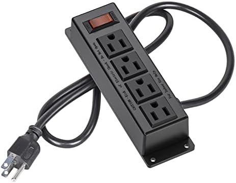 Revolutionize Your Workspace with the Wall Mount Power Outlet Strip – 4 Outlet Power Hub with On/Off Switch, 3 ft Cord for Under Desk Organization, Sleek Flat Plug Design in Black – Ideal for Home, Office, and Industrial Use, Enhanced Device Compatibility and Efficient Cable Management