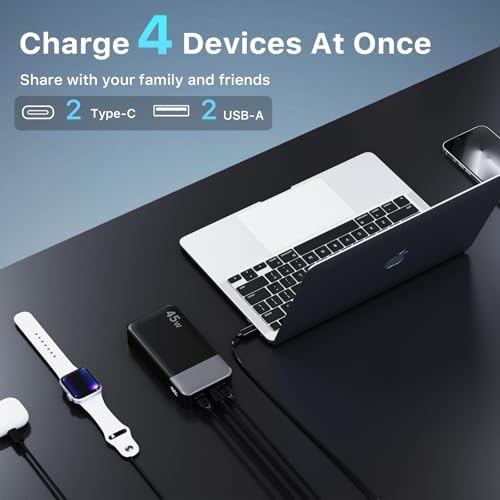 NOBIS 20000 m Ah Ultra-Fast Portable Power Bank with Smart Digital LED Display – 45 W Quick Charge Battery Pack Featuring Dual USB-A & Type-C Ports for Simultaneous Charging of Up to 4 Devices – Perfect for Travel, Outdoor Adventures, and Emergency Situations (Vibrant Orange)