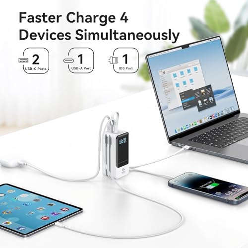 Ultimate Fast Charging Power Bank 18400 m Ah 65 W – Portable Laptop Charger with Built-in USB-C & Lightning Cables, LED Display, Ideal Travel Battery Pack for i Phone 16/15/14/13/12, Mac Book & Samsung – Unmatched Compatibility & Efficiency