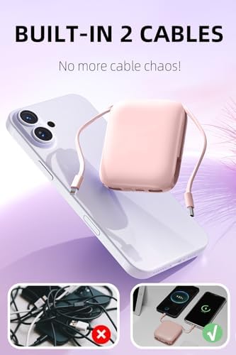 Chic Pink 3-in-1 Power Bank with 10,000 m Ah Capacity – Fast 22.5 W Charging, Integrated Cables & Quad Outputs for Effortless Device Power-up – Ultimate Portable Charger for i Phone, Android, & Samsung Devices – Ideal for Modern Professionals and Travelers