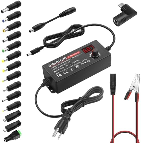 Versatile SHNITPWR Adjustable DC Power Supply Adapter – 3 V to 24 V Universal AC/DC Converter with 14 Interchangeable Tips for Enhanced Device Compatibility – 72 W High-Performance Solution for Electronics and Small Appliances – Global Input Voltage 100 V-240 V for Worldwide Adaptability and Safety Features