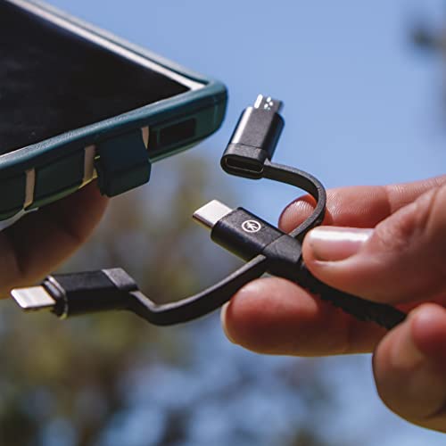 Versatile 5-in-1 Charging Cable by Outdoor Tech – 6.5′ Durable Nylon Braided Design with USB-C, Lightning, USB-A, and Micro USB Tips for Universal Device Compatibility and Rapid Charging – Essential Accessory for Tech Enthusiasts on the Go