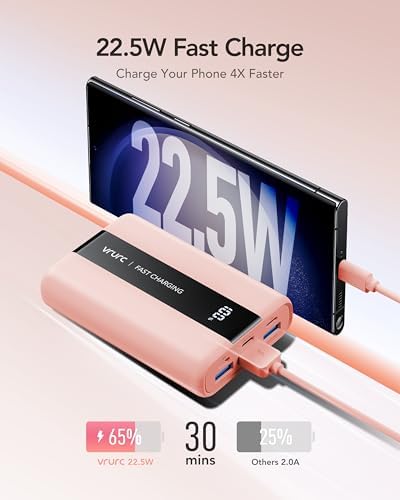 Ultra-Reliable VRURC 20,000 m Ah Portable Power Bank – Fast Charging Battery Pack with 4 USB Outputs and 3 Input Options for Ultimate Device Compatibility – Compact Travel Essential for i Phone, Samsung, and Android Users – Durably Designed for On-the-Go Charging Needs