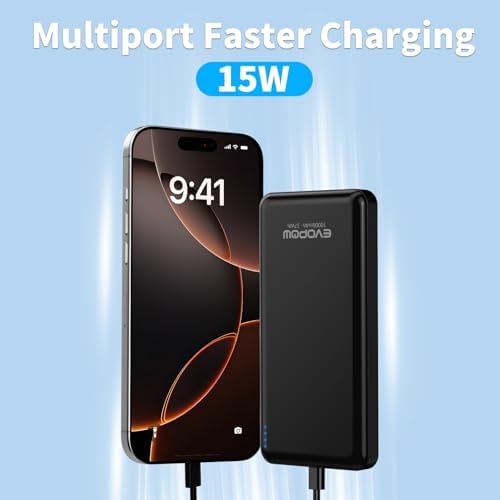 Ultra-Slim 10,000 m Ah Dual-Pack Portable Charger – 15 W Fast Charging Power Bank with USB-C Compatibility for i Phone, Samsung, Pixel & More – Effortless Mobility & Reliable Power Solutions