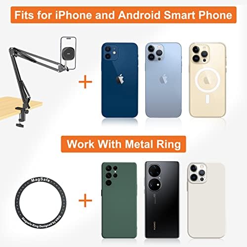 UURIG Overhead Phone Mount Stand with Magsafe, Articulating Arm Cell Phone Holder for Desk, Cell Phone Holder for Live Streams, Zoom Calls, Online Teaching, Selfies, Remote Working – Enhanced Compatibility and Speed
