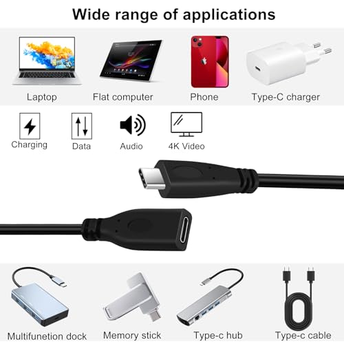 USB Type C 3.1 Panel Mount Adapter Cable 0.6FT, USB C Gen 2 Male to Female 10Gbps Data Cable with Mount Screw for MacBook Tablet, Mobile Phone, Hard Disk Drive – Enhanced Compatibility and Speed