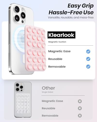 Klearlook Magnetic Suction Phone Mount Set – 4 Stylish Colors for Mag Safe Cases, Hands-Free Selfie Grip for Tik Tok & Content Creators, Lightweight & Portable, Secure Magnetic Attachment for Effortless Video Recording and Photography