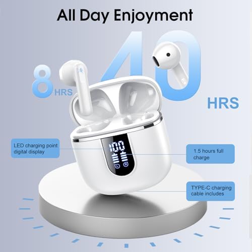 Cillso Bluetooth 5.4 Wireless Earbuds – Superior Hi-Fi Stereo Sound with 4-Mic Noise Cancellation, 40-Hour Long Battery Life, IP7 Waterproof Design, Quick USB-C Charging, and Dual LED Battery Indicator – Perfect for On-the-Go Music Lovers and Active Professionals