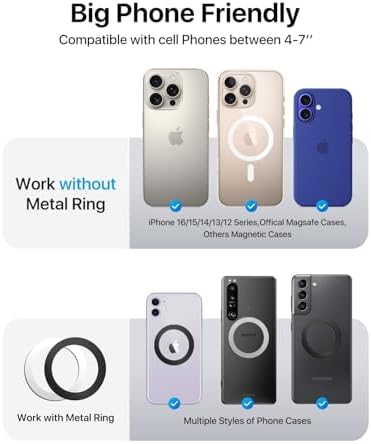 andobil 2025 Mag Safe Car Mount: Advanced Magnetic Holder for Large Smartphones – Effortless 360° Rotation for i Phone 16/15/14 Pro Max & Samsung S25/S24 (Sleek Grey) – Exceptional Stability & Instant Access for Safer Driving Experiences