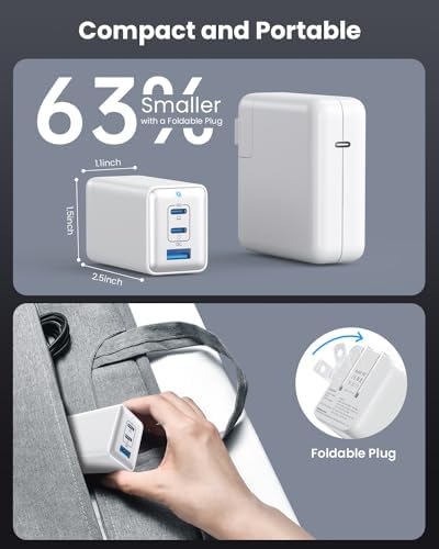 High-Efficiency 128 W USB C Wall Charger – Ga N III 3-Port Fast Charging Hub for Mac Book, i Phone, Galaxy & More – Portable 65 W Adapter with Foldable Design for Ultimate Convenience and Speed