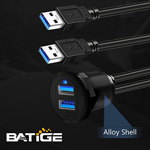 BATIGE Type C USB 3.0 Flush Mount Extension Cable – 3 ft Alloy Shell Car, Truck & Motorcycle Dashboard USB Port with LED Indicator for Enhanced Durability and Seamless Connectivity