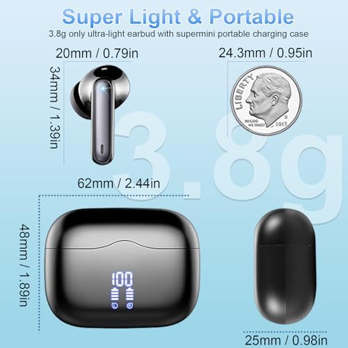 Bluetooth 5.3 Wireless Earbuds for Ultimate Audio Freedom – Hi-Fi Stereo Sound with 4-Mic Noise Cancellation, 40-Hour Playtime, IP7 Waterproof Protection, Quick USB-C Charging & Dual LED Battery Indicator for Unmatched Comfort and Clarity