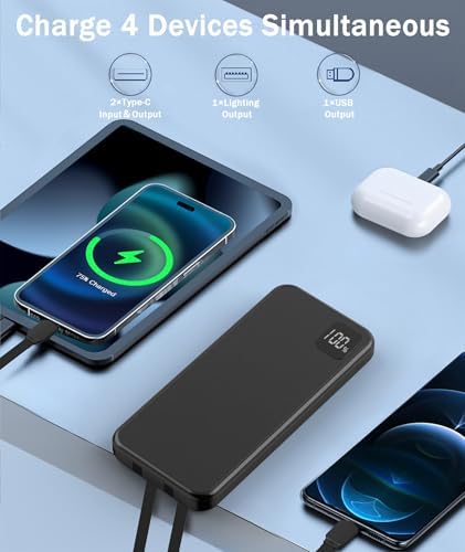 2025 Ultra-Slim 10,000 m Ah Portable Charger with Built-In Cables – High-Speed 3 A Power Bank for i Phone 16/15/14 & More – Essential Travel Companion for Effortless Charging On-the-Go