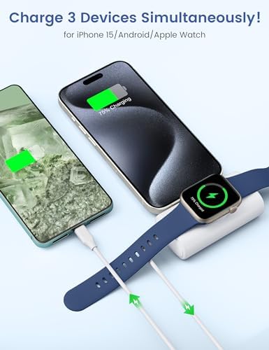 RORRY Ultra-Compact 5000 m Ah Power Bank for i Phone 15 & 16 – Foldable USB-C Fast Charger with 15 W Output, Sleek Black Design for Apple Devices and Apple Watch, Perfect for On-the-Go Power Needs