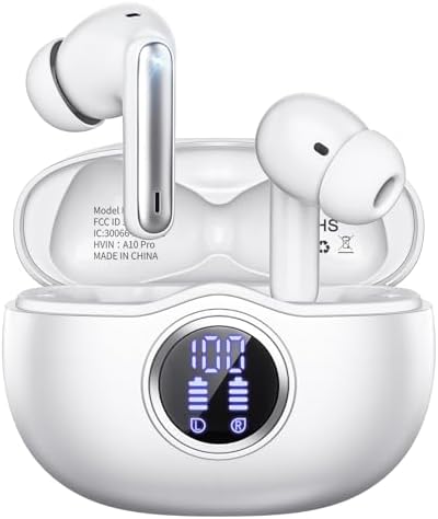 A10 Pro Wireless Earbuds – Advanced Bluetooth 5.3 Hi-Fi Stereo Headphones with 50 Hours Playtime, ENC Noise Cancellation for Superior Clarity, IPX7 Waterproof for Active Users, LED Battery Monitor – Ideal for Gym, Running, and Everyday Connectivity – Sleek Black Design