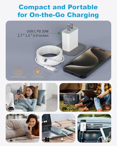 20 W Dual USB-C Fast Charging Power Pack with 10 ft Cable – Superior Charging Solution for i Phone 16, Galaxy S25, i Pads & Air Pods – Ultimate Portability and Versatile Compatibility for All Your Modern Devices