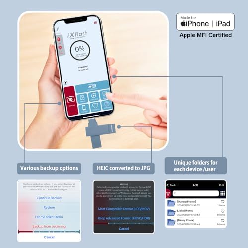 Revolutionize Your Storage with the i Xflash 256 GB Lightning Flash Drive – Apple MFi Certified USB 3.1 for i Phone & i Pad – Fast Data Transfer, Versatile Compatibility with Windows/Mac, Perfect for Hi-Res Audio and Media Backup