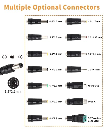 Versatile AOYADAISU 120 W Adjustable DC Power Supply with 14 Tips & Polarity Converter – Perfect for Fast Charging LED Strip Lights, Cameras, and More – 3 V-24 V Output with 5 A Maximum Current for Ultimate Compatibility and Performance