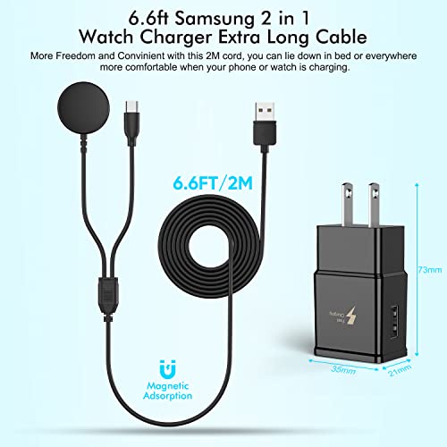Dual-Purpose Samsung Watch and Phone Charger Cable – 6.6 FT Fast Charging Solution with 18 W USB A Adapter for Galaxy Watch Ultra/7/FE/6/5/4 and Galaxy S24/S23/S22, Fold 6/5, Flip 6/5, Buds, and Tab – Ultimate Compatibility and Enhanced Charging Efficiency