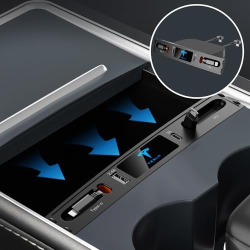 Experience Unmatched Charging Efficiency with the Premium Multi-Port USB Charger for 2021-2024 Tesla Model 3/Y – Sleek Design, Retractable Cable, and Dual Fast Charging Ports – Essential Accessory for Tesla Enthusiasts and Ideal Gifts for Tesla Owners – Elevate Your On-the-Go Connectivity with Enhanced Compatibility for All USB Devices