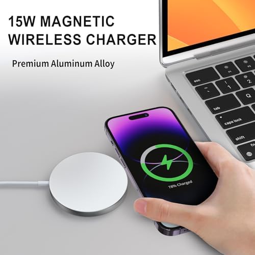 Mag Safe Charger 2 Pack – 15 W Magnetic Wireless Fast Charging Pads for i Phone 16/15/14/13/12 & Air Pods – Slim, Portable Design with Durable Aluminum Alloy – Quick USB-C/A Compatibility – Stylish Silver Finish for Ultimate Convenience and Efficiency