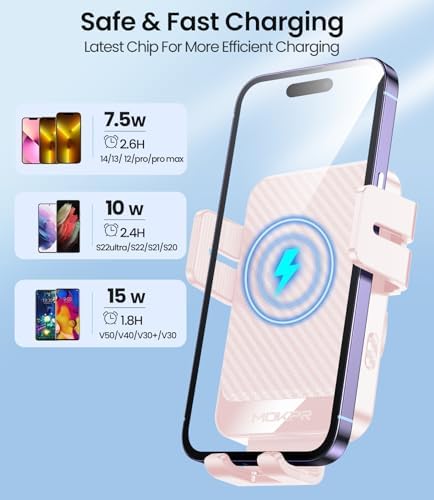MOKPR 15 W Fast Wireless Car Charger Mount – Auto-Clamping Universal Phone Holder for i Phone 16/15/14/13/12 & Samsung S23/S22/S21 – 360° Adjustable Design for Dash, Windshield, Air Vent – Hassle-Free, High-Speed Charging Solution for On-the-Go Living