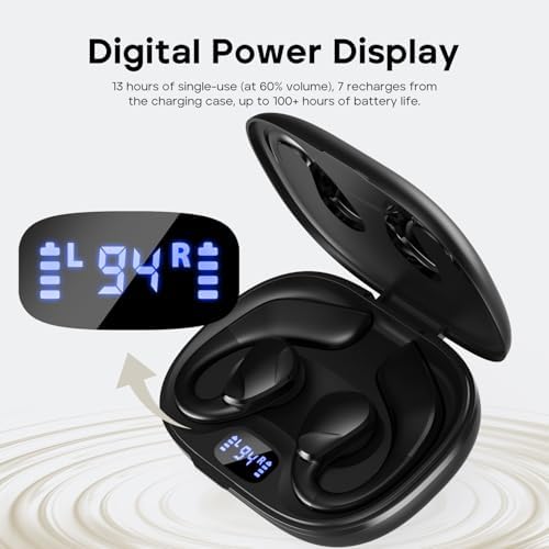 Tribit Open-Ear Bluetooth 5.3 Headphones – IPX5 Waterproof Wireless Earbuds with 104 Hours Playtime, Ergonomic Design for Secure Fit, LED Battery Indicator, and Built-in Microphone – Ideal for Active Lifestyles, Workouts, and Outdoor Adventures